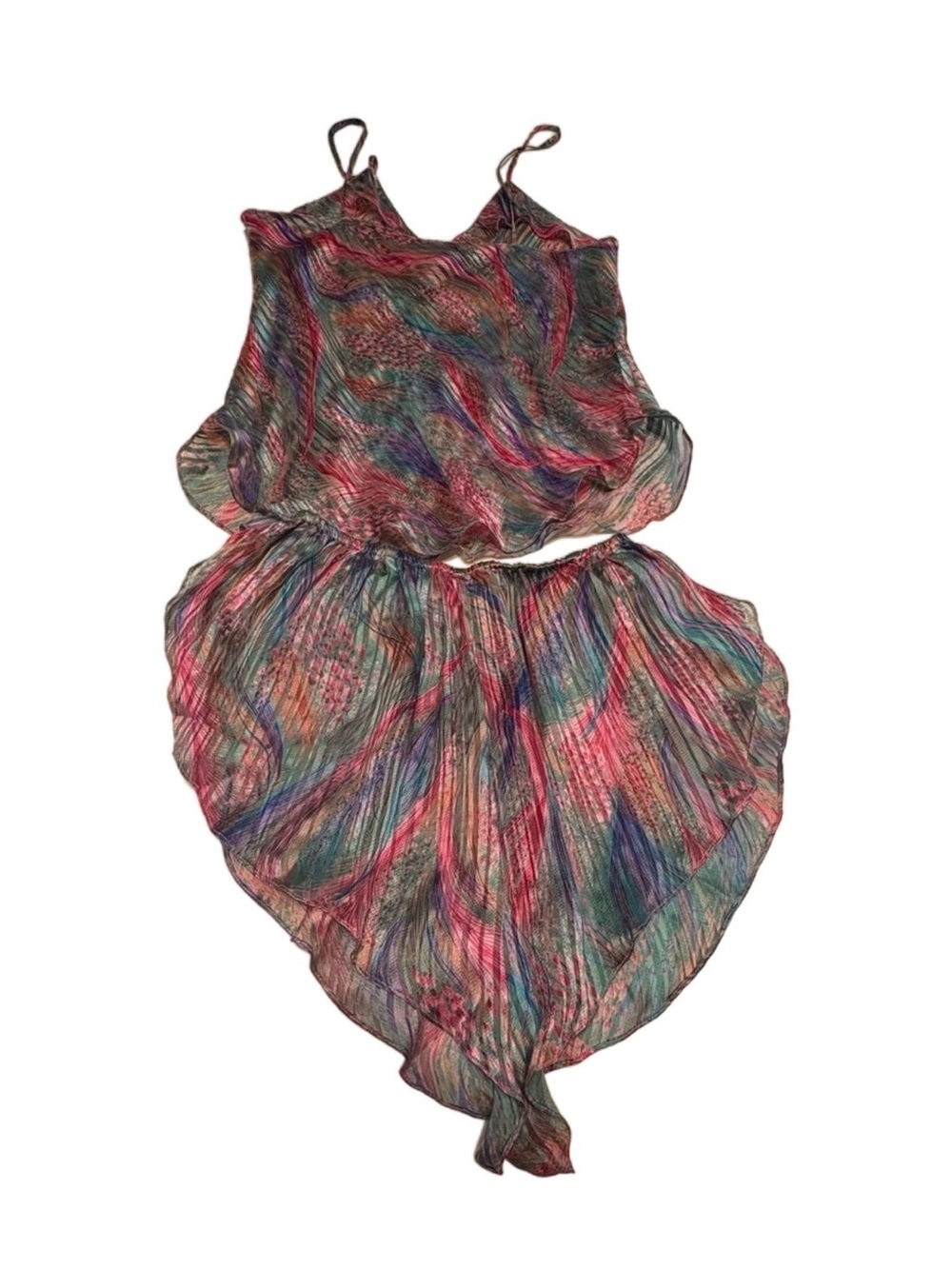 Vintage FILIGREE, Rainbow Swirl 2pc Silk Camisole and Tap Pants, Size XS
